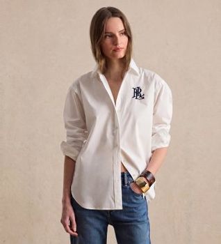 Lauren Ralph Lauren para mujer. 200932538001 Camisa de algodón elástico Relaxed Fit blanco (XL), Casual, Manga larga