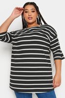 yours camiseta algodon negra de rayas con media manga mujer curvy y tallas grandes yours