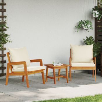 Conjunto De Bistro De 3 Piezas Con Cojines De Madera Sólida De Acacia V6470 Unico / Nata
