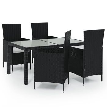 Juego De Comedor Exterior 5 Piezas | Mueble De Jardín Con Cojines Ratán Negro
