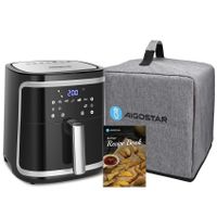 aigostar freidora de aire sin aceite con tapa antipolvo - pantalla led tactil gran capacidad de 7l libro de recetas incluido cesta antiadherente temporizador 1900wrnegro