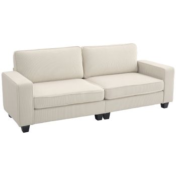 HOMCOM Sofá de 3 Plazas con Tela de Cordón Sofá de Sala de Estar con Núcleo de Muelles hasta 400 kg 227x84x87 cm Crema   Aosom España