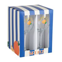 set 4 vasos de spritz en vidrio transparente azul y naranja