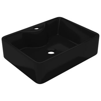 Lavabo De Cer¨¢mica Cuadrado Con Orificio De Grifo/desag¨¹e Negro