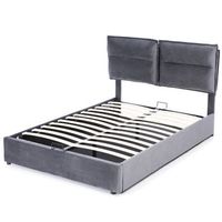 cama contenedor acolchada de terciopelo 140x200 cm con cabecero ajustable y somier de laminas - gris