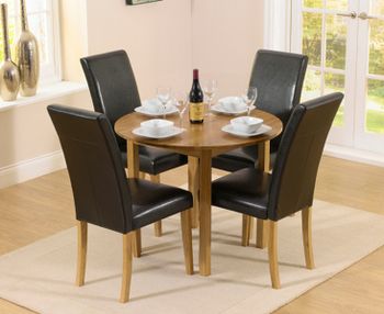 Oxford 90cm Solid Oak Drop Leaf Extending Dining Table with Albany Brown Chairs - Brown, 2 Chairs