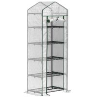 outsunny invernadero de exterior con estantes de 5 niveles puerta con cremallera y marco de acero 69x49x193 cm transparente
