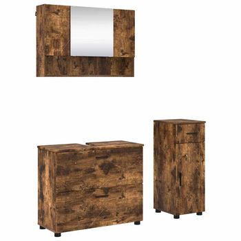 Juego De Muebles De Baño 3 Uds. Roble Ahumado Vidaxl