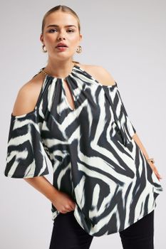 Yours London Top Hombros Descubiertos Estampado Cebra Con Cadena, Mujer Curvy Y Tallas Grandes, Yours London