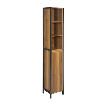 Armario alto de baño 3 compartimentos y 1 puerta madera marrón