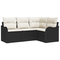conjunto de sofa de jardin de 4 uds con cojines ratan poliester negro cfw311072