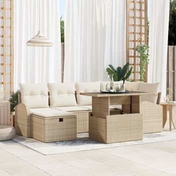 Juego De Sofás De Jardín  De 7 Piezas Con Cojines En Ratán Poliéster Beige V9618 Unico / Beige