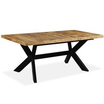 Mesa De Comedor - Mesa De Cocina Madera Maciza De Mango Y Cruz De Acero 180 Cm