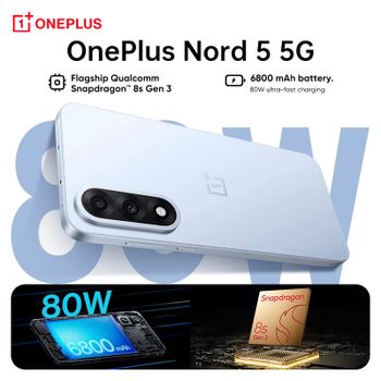 Versión Global del Teléfono Inteligente OnePlus Nord 5 5G, 8GB+256GB/12GB+512GB, Snapdragon 8s Gen 3, Android 15, 6800mAh, 80W, Wi-Fi 6, NFC