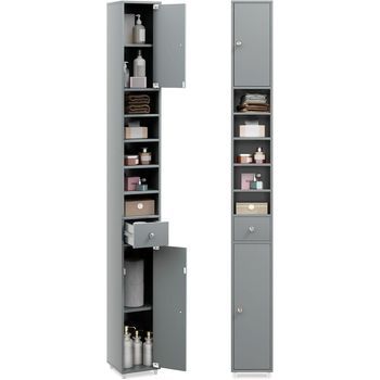 Armario Alto De Baño, Armario Delgado De Baño Alto Con 2 Puertas Costway 20 X 20 X 180 Cm Gris