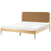 cama minimalista con somier de laminas y cabecero tapizado 180 x 200 cm madera de pino marron claro brunemont