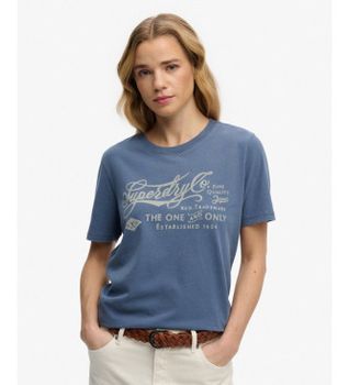 Superdry para mujer. W1011850A Camiseta Insutry Worker azul (S), Casual, Algodón, Manga corta