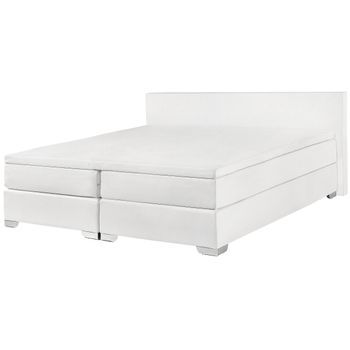 Cama Continental Doble 180 X 200 Cm Tapizada En Piel Sintética Blanca Con Colchón De Muelles Embolsados President