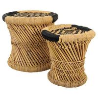 set 2 taburetes de bambu natural y negro
