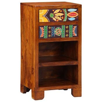 Mesa De Fin Floral Con Cajón Marrón 40 X 35 X 75 Cm