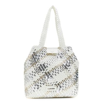 bolsa de compras tejida reversible en material metalizado multicolor silver/white taglia unica