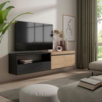 mueble tv efecto madera roble y negro 200x35x45cm colgado