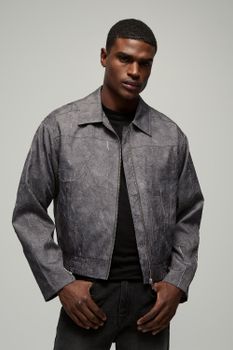 Chaqueta Harrington Regular Fruncida, Gris