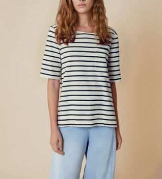 PennyBlack para mujer. 2511971043200 Camiseta Refolo blanco, marino (XL), Casual, Algodón, Manga corta