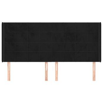 Cabecero Cama Mueble De Dormitorio Con Orejas De Terciopelo 203 X 16 X 118/128 Cm Negro M02_0004012