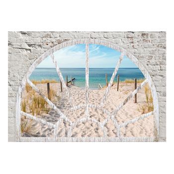 Papel Pintado 3d - Window View - Beach (300x210 Cm)