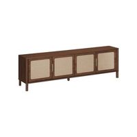 mueble de tv vintage con decoracion de madera y rejilla 4 puertas