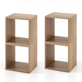 Costway Conjunto de 2 Organizadores de Almacenamiento en Cubo Armario de Celosía Combinado Apilable para Sala de Estar 38 x 33 x 38 cm Natural