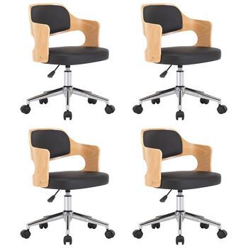 Sillas De Comedor Giratorias 4 Uds Madera Curvada Y Cuero Negro Vidaxl