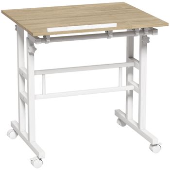 HOMCOM Escritorio Elevable Regulable en Altura 70x60 cm con Ruedas Tablero Inclinable Estructura de Metal Marrón   Aosom España