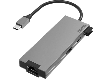 Hub - Hama 00200109, 5 puertos, De conector USB-C a enchufe 2x USB-A/USB-C/HDMI/LAN/Ethernet, Negro