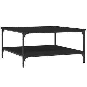 Mesa De Centro 80x80x40 Cm Madera Trabajada Y Hierro - Negro