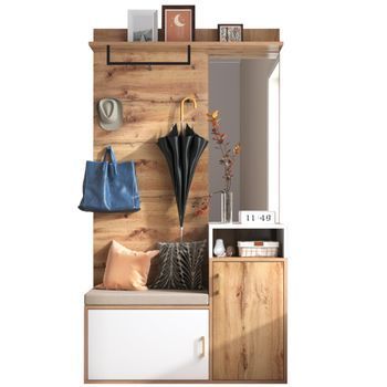Conjunto De Recibidor - Entrada - Mdf Y Aglomerado - Blanco Y Madera (105x40x190.5cm)
