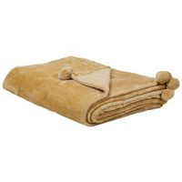manta de poliester suave amarilla 200 x 220 cm con pompones saitler
