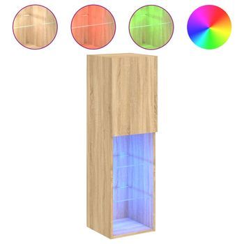 Mueble Para Tv | Mueble De Salón | Gabinete De Tv Con Luces Led Roble Sonoma 30,5x30x102 Cm