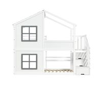 cama litera 90x200 cm - con ventana y techo escalera con armario madera resistente - blancogris