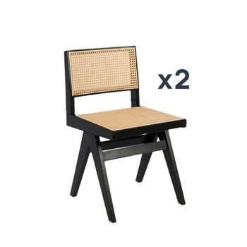 Pack 2 Sillas De Comedor En Madera De Hevea Color Negro Y Ratán Klast Home 44 X 80 Cm - Negro