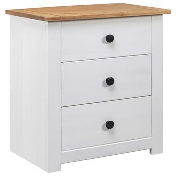 Mesita De Noche - Mueble Para Dormitorio - Madera De Pino Maciza - Blanco (46x40x57cm)