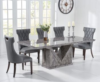 Mocha 220cm Grey Marble Dining Table with Freya Chairs