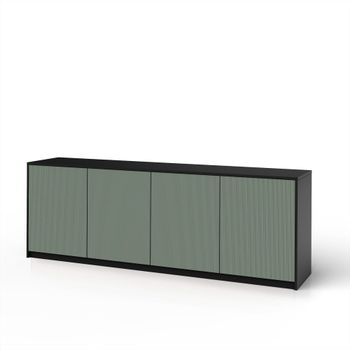 Aparador de 4 puertas en melamina y mdf negro/verde salvia