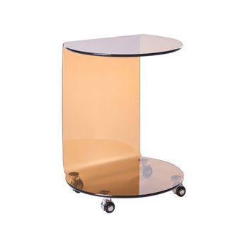 Mesa Auxiliar Minimalista De Vidrio Templado 57 X 45 Cm Con Ruedas Marrón Minto