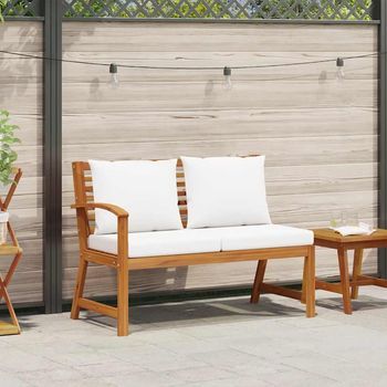 Banco De Jardín | Banco De Exterior | Silla De Jardín 114,5 Cm Con Cojines Crema Madera Acacia Maciza