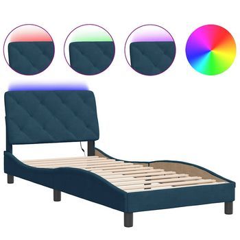 Estructura De Cama Con Led Sin Colchón Terciopelo Azul 90x190 Cm Vidaxl