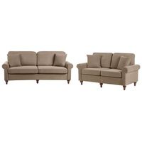 conjunto de sala de estar sofas de 2 y 3 plazas moderno de tela cojines marron ginnerup