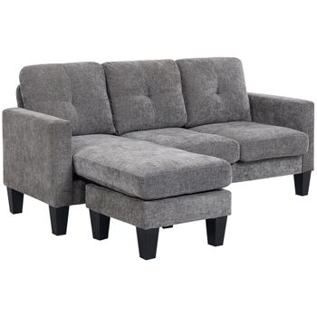 HOMCOM Sofá Chaise Longue Reversible con Estructura de Acero Tapizado en Chenilla 186x130x84cm Gris Oscuro