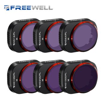 Kit de filtros ND y ND/PL de 6 piezas de la marca Freewell: ND16, ND32, ND64, ND128, ND256, ND1000 y filtro PL para los accesorios de fotografía de la DJI Mini 4 Pro.